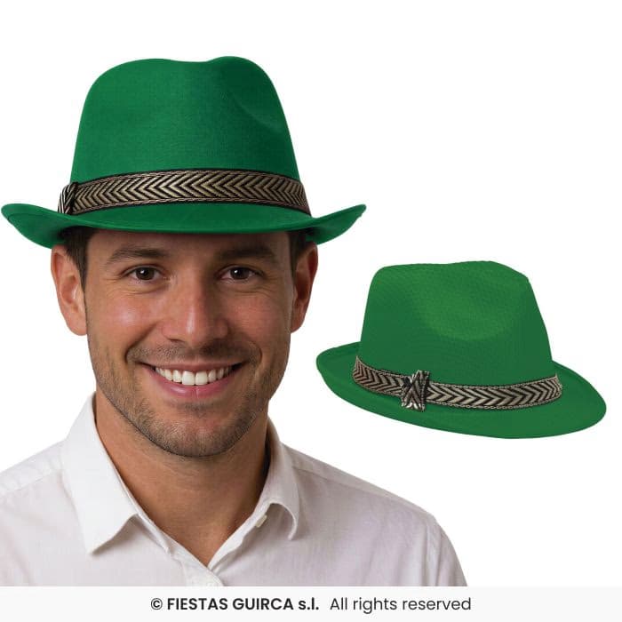 Guirca Gorro Gangster Verde de ala corta con cinta decorativa en Dulcealmacen