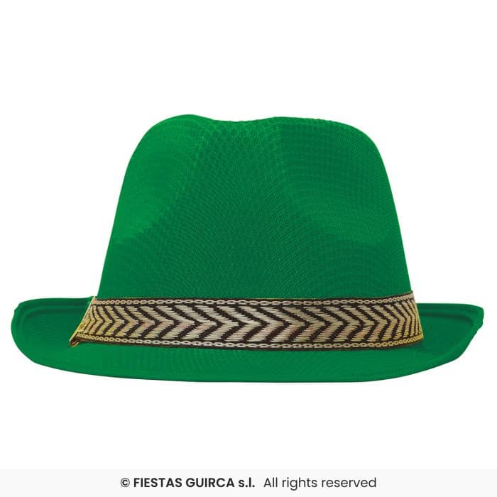 Guirca Gorro Gangster Verde de ala corta con cinta decorativa en Dulcealmacen