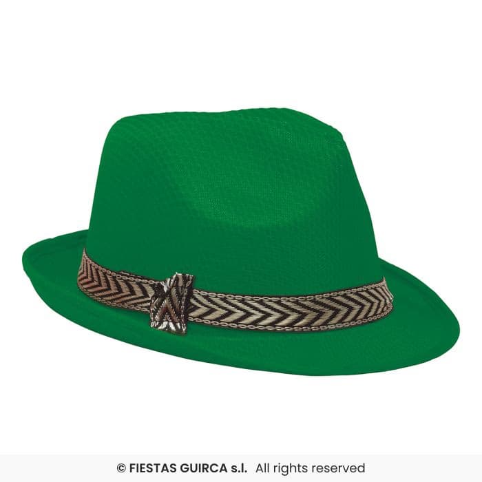 Guirca Gorro Gangster Verde de ala corta con cinta decorativa en Dulcealmacen