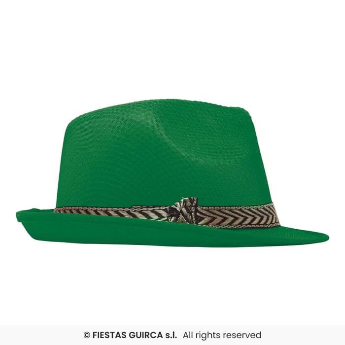 Guirca Gorro Gangster Verde de ala corta con cinta decorativa en Dulcealmacen