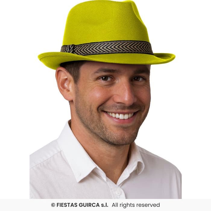 Guirca Gorro Gangster Amarillo de ala corta con cinta decorativa en Dulcealmacen