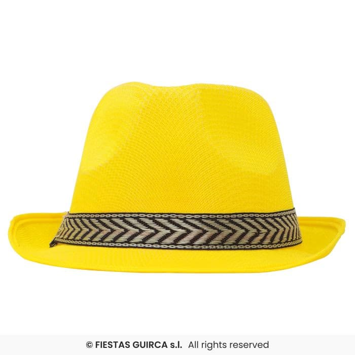 Guirca Gorro Gangster Amarillo de ala corta con cinta decorativa en Dulcealmacen