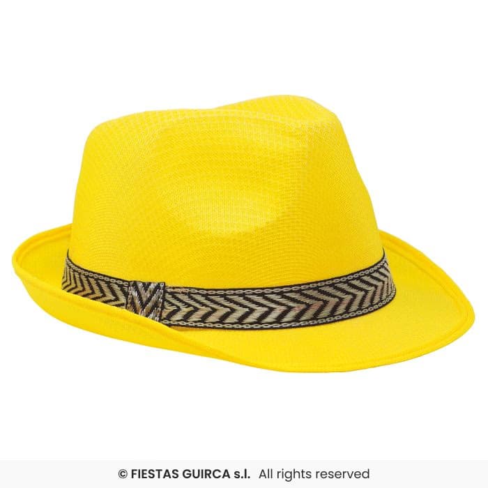 Guirca Gorro Gangster Amarillo de ala corta con cinta decorativa en Dulcealmacen