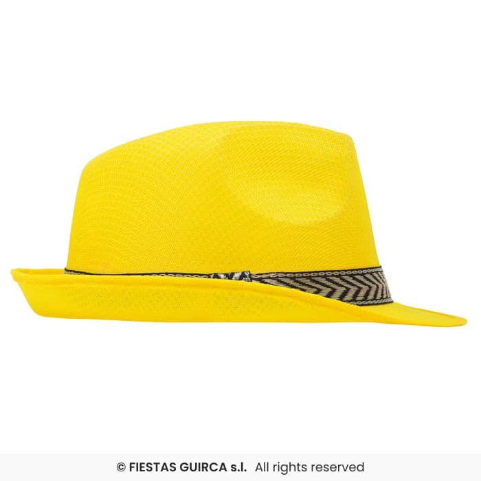 Guirca Gorro Gangster Amarillo de ala corta con cinta decorativa en Dulcealmacen