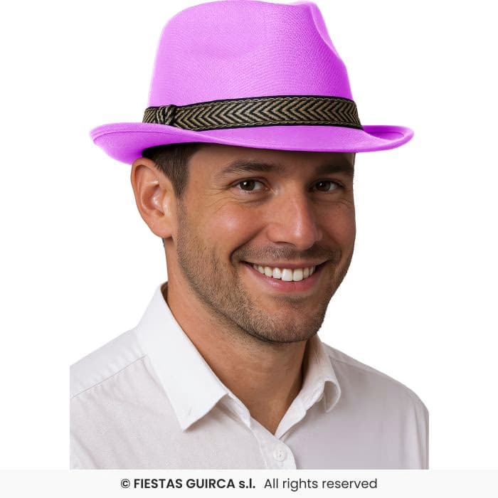 Guirca Gorro Gangster Rosa de ala corta con cinta decorativa en Dulcealmacen
