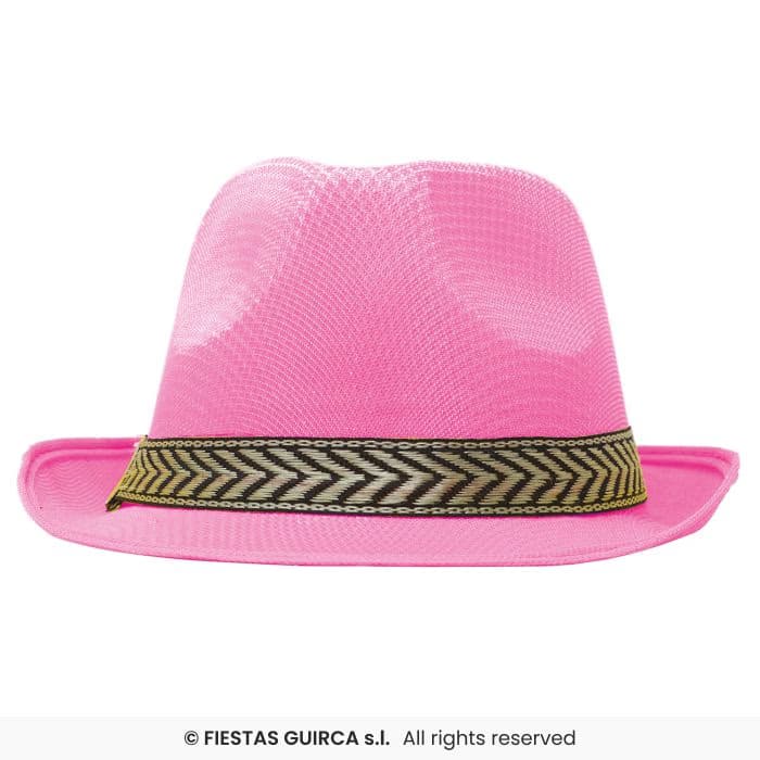 Guirca Gorro Gangster Rosa de ala corta con cinta decorativa en Dulcealmacen
