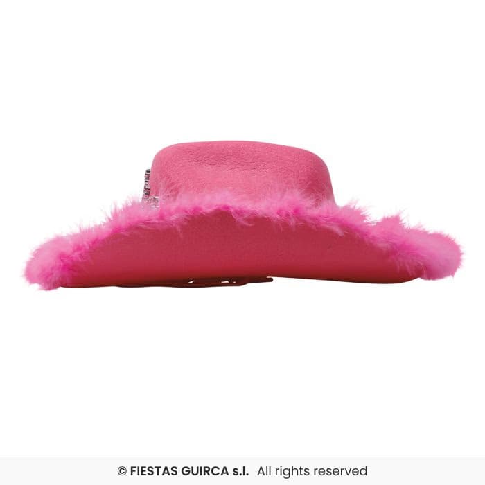 Guirca Gorro Cowboy Rosa con Boa y tiara para adulta en Dulcealmacen