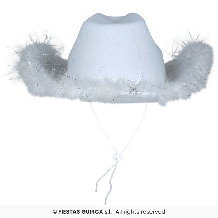 Guirca Gorro Cowboy Blanco con Boa y tiara para adulta en Dulcealmacen