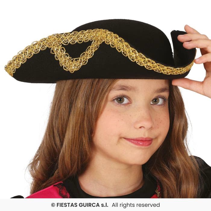 Guirca Sombrero Almirante Fieltro Infantil de color negro con ribete dorado en Dulcealmacen