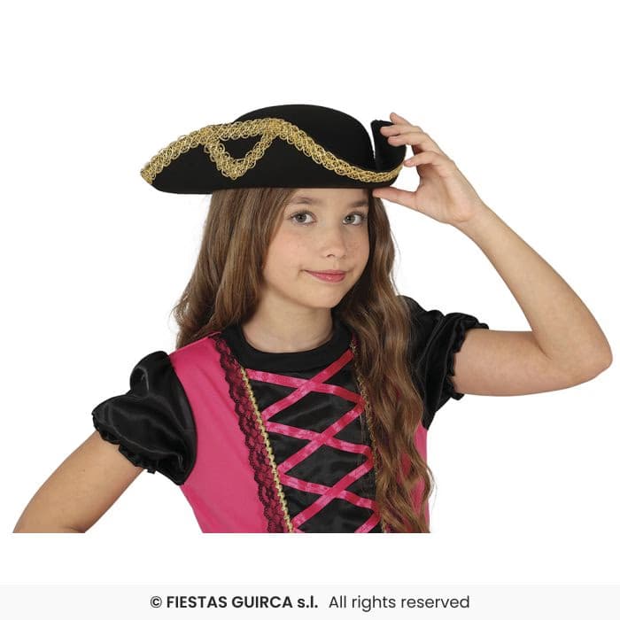 Guirca Sombrero Almirante Fieltro Infantil de color negro con ribete dorado en Dulcealmacen