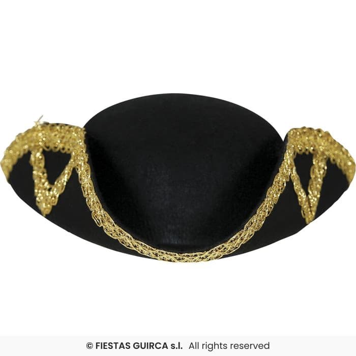 Guirca Sombrero Almirante Fieltro Infantil de color negro con ribete dorado en Dulcealmacen