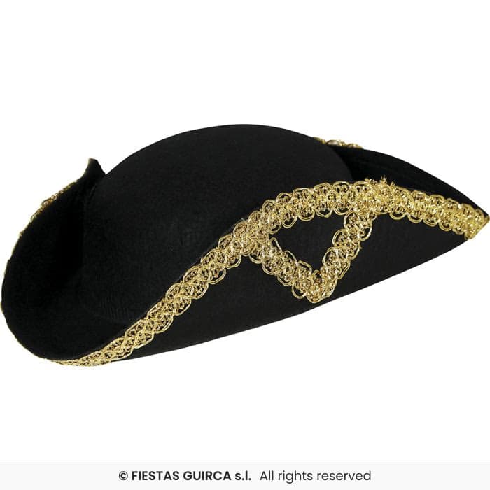 Guirca Sombrero Almirante Fieltro Infantil de color negro con ribete dorado en Dulcealmacen