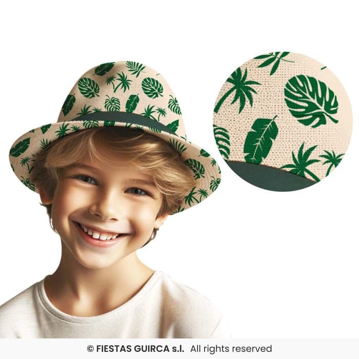 Guirca Gorro Verano Hojas Infantil con estampado tropical de palmeras y hojas verdes en Dulcealmacen