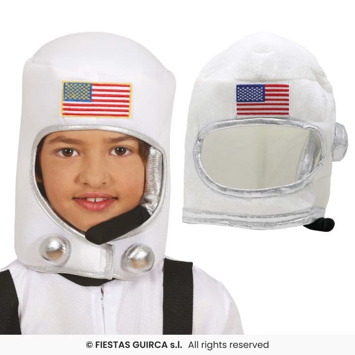 Guirca Casco Astronauta Tela Infantil con detalles plateados y bandera bordada en Dulcealmacen