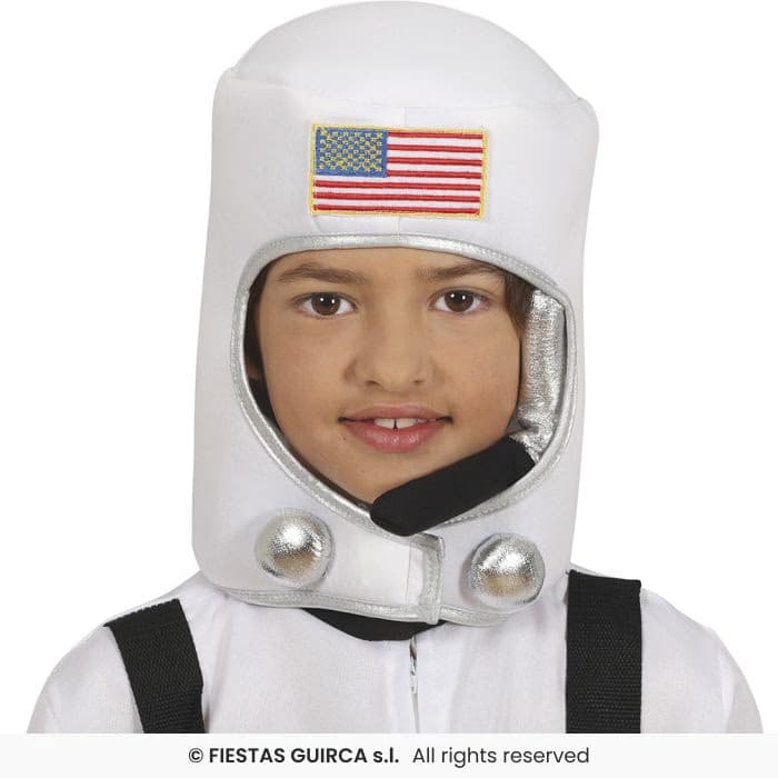 Guirca Casco Astronauta Tela Infantil con detalles plateados y bandera bordada en Dulcealmacen