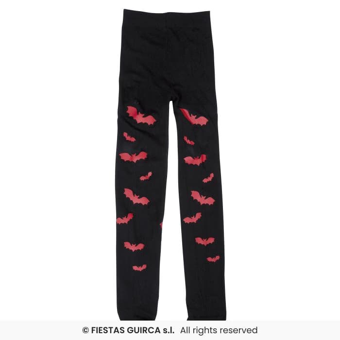 Guirca Pantys Murciélagos 3-6 Años medias negras con estampados de murciélagos rojos para disfraz infantil en Dulcealmacen