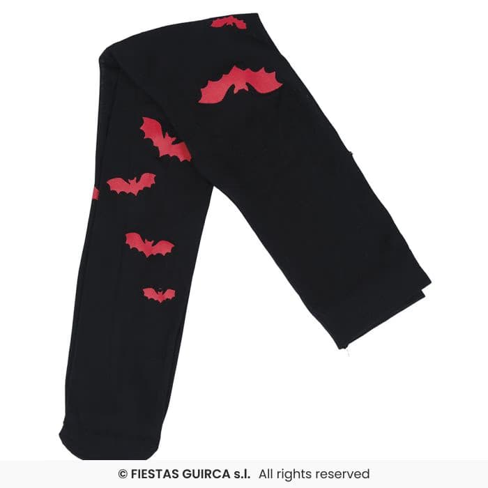 Guirca Pantys Murciélagos 3-6 Años medias negras con estampados de murciélagos rojos para disfraz infantil en Dulcealmacen