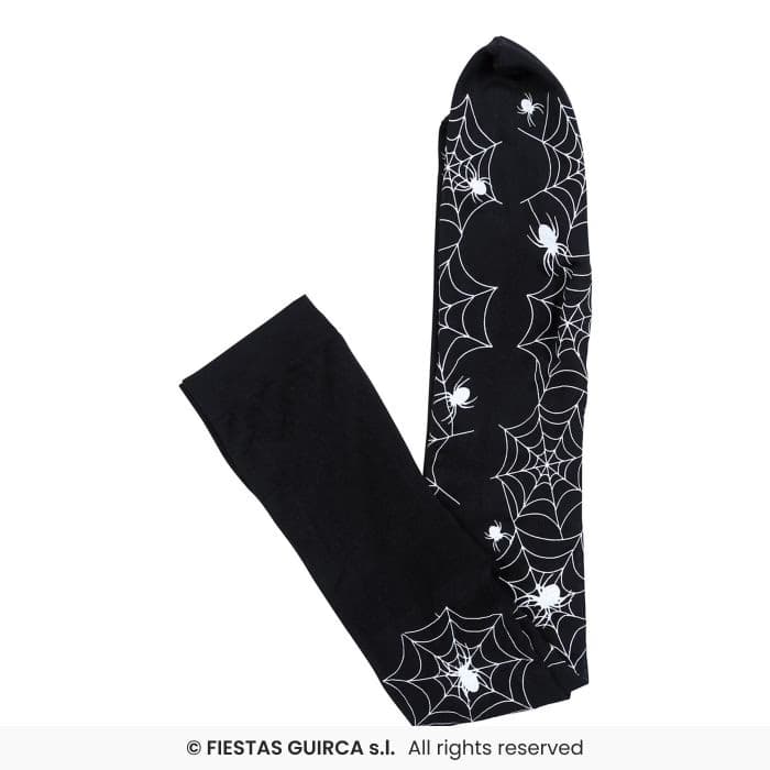 Guirca Pantys Telarañas Adulto medias negras con estampado de arañas blancas para disfraz en Dulcealmacen