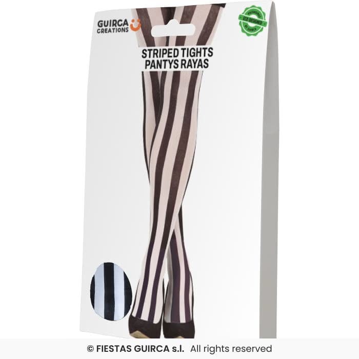 Guirca Pantys Rayas Negras/Blancas Adulto medias elásticas a rayas verticales para disfraz en Dulcealmacen