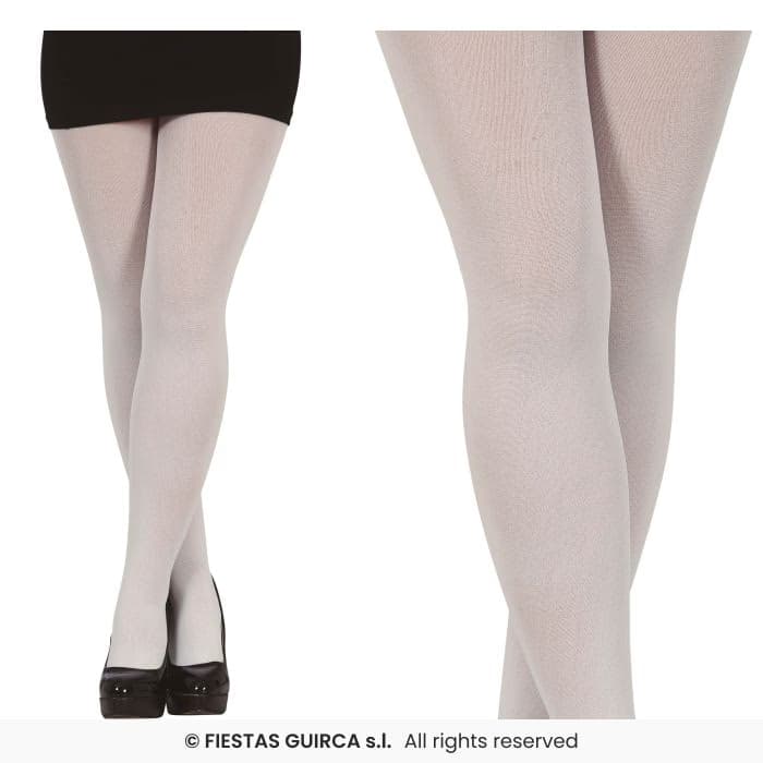 Modelo luciendo los Guirca Pantys Adulta Blancos de mujer para disfraz en Dulcealmacen