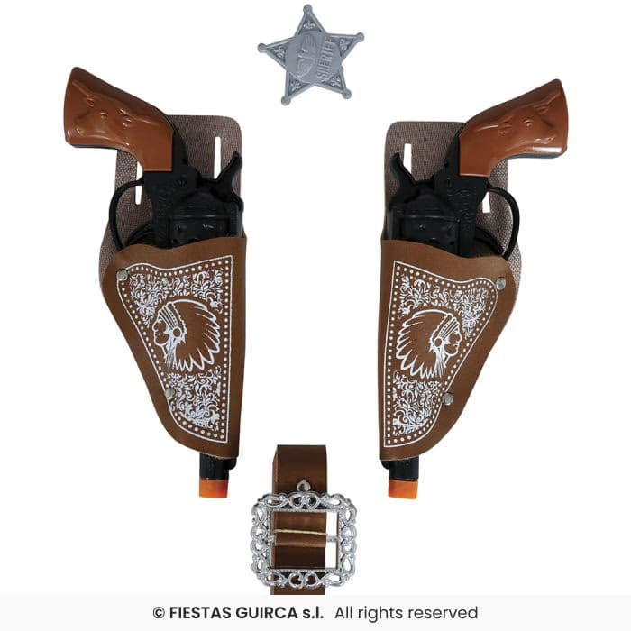 Set de Guirca Par de cartucheras con 2 pistola de 20 cm para disfraz de vaquero en Dulcealmacen