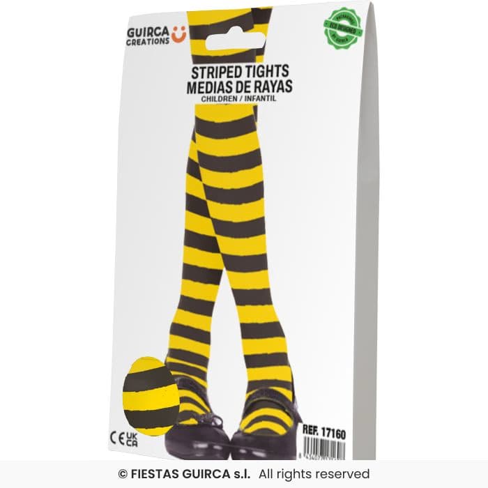 Guirca Pantys Amarillos Con Rayas 3-6 Años medias elásticas a rayas amarillas y negras para disfraz infantil en Dulcealmacen