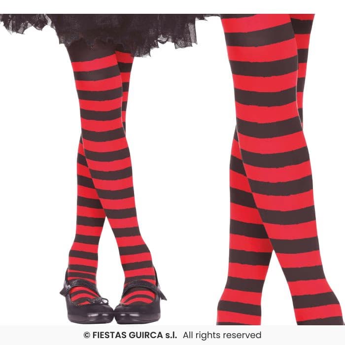 Guirca Pantys Rojos Rayas Infantil medias elásticas de franjas rojas y negras para disfraces en Dulcealmacen