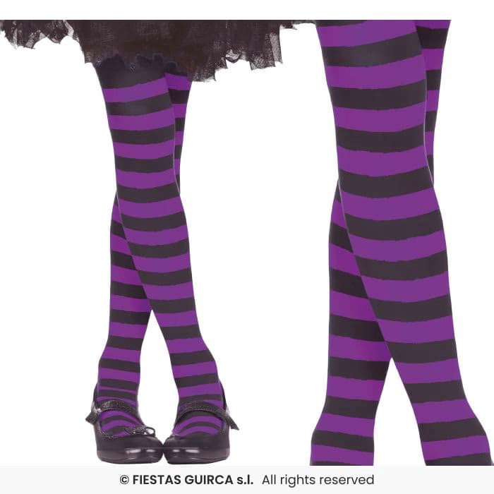 Guirca Pantys Lilas Rayas 3-6 Años medias elásticas infantiles a rayas moradas y negras para disfraz en Dulcealmacen
