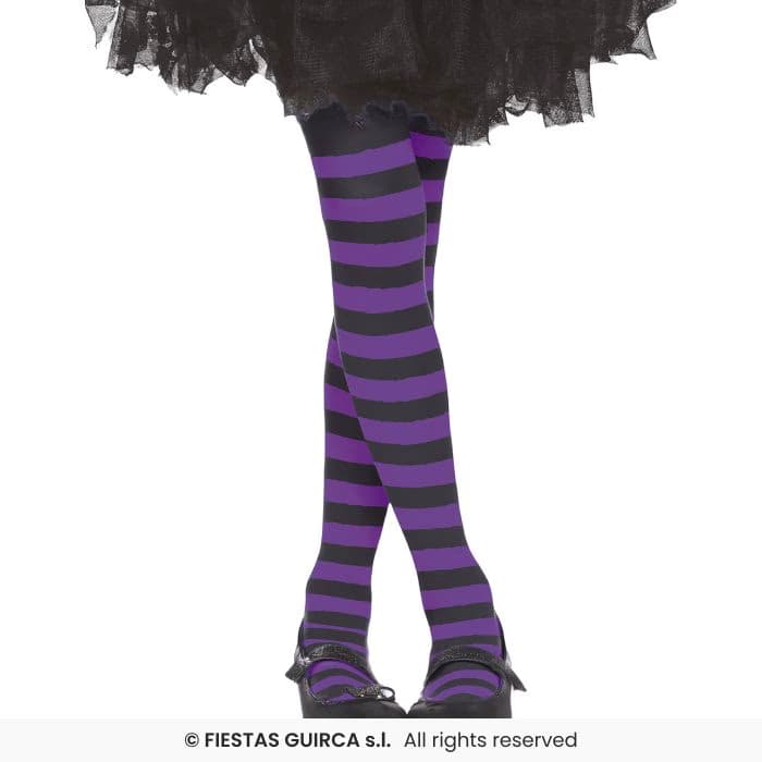 Guirca Pantys Lilas Rayas 3-6 Años medias elásticas infantiles a rayas moradas y negras para disfraz en Dulcealmacen
