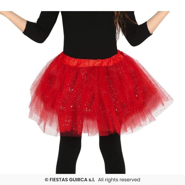Guirca Tutu con Glitter Infantil Rojo 30 cm para disfraz en Dulcealmacen