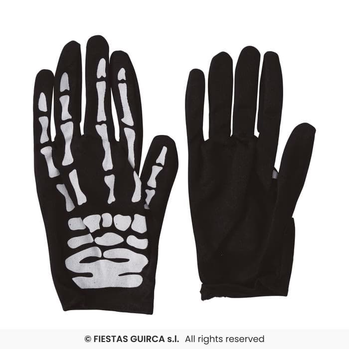 Guirca Guantes Esqueleto 22 cm Infantil con huesos blancos impresos en Dulcealmacen