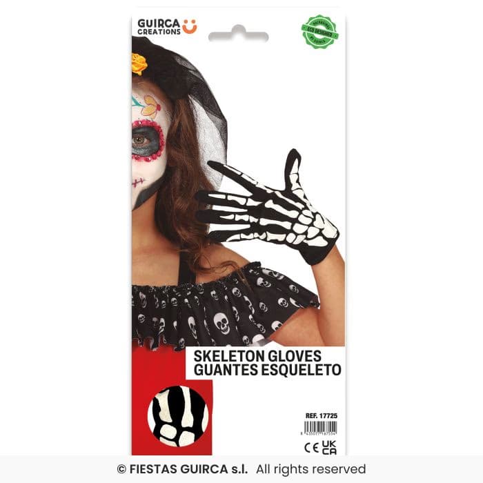 Guirca Guantes Esqueleto 22 cm Infantil con huesos blancos impresos en Dulcealmacen