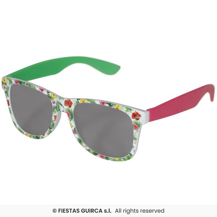 Guirca Gafas Exotic con estampado tropical y patillas de colores para disfraces en Dulcealmacen