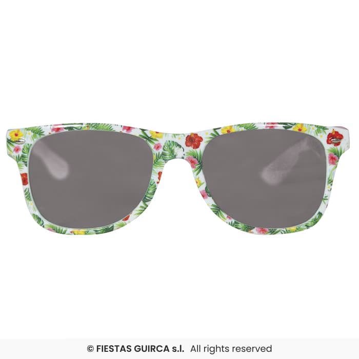 Guirca Gafas Exotic con estampado tropical y patillas de colores para disfraces en Dulcealmacen