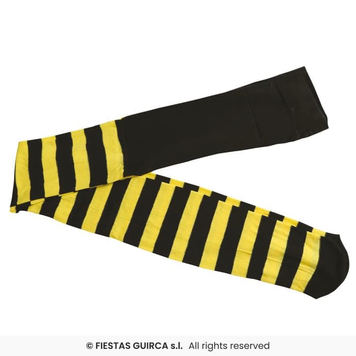 Guirca Pantys Amarilla Rayas Negras Adulto medias elásticas listadas para disfraz en Dulcealmacen