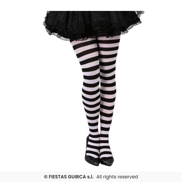 Guirca Pantys Blancas Rayas Negras Adulto medias elásticas a rayas para disfraz en Dulcealmacen