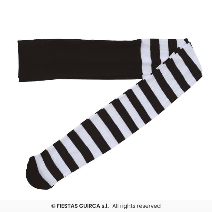 Guirca Pantys Blancas Rayas Negras Adulto medias elásticas a rayas para disfraz en Dulcealmacen