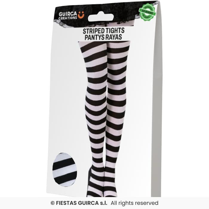 Guirca Pantys Blancas Rayas Negras Adulto medias elásticas a rayas para disfraz en Dulcealmacen