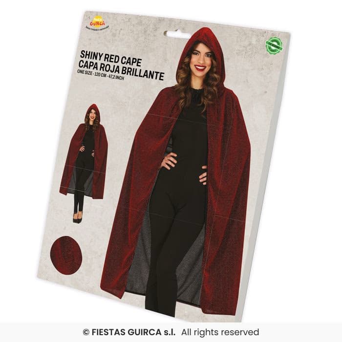 Guirca Capa Roja Brillante y Capucha 120 cm para disfraces en Dulcealmacen