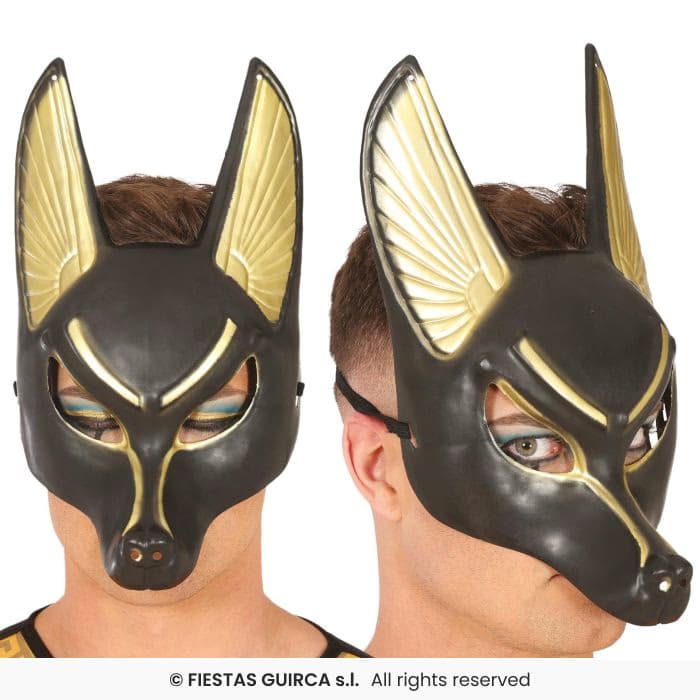 Guirca Máscara Anubis PVC Adulto de color negro y dorado para disfraces en Dulcealmacen