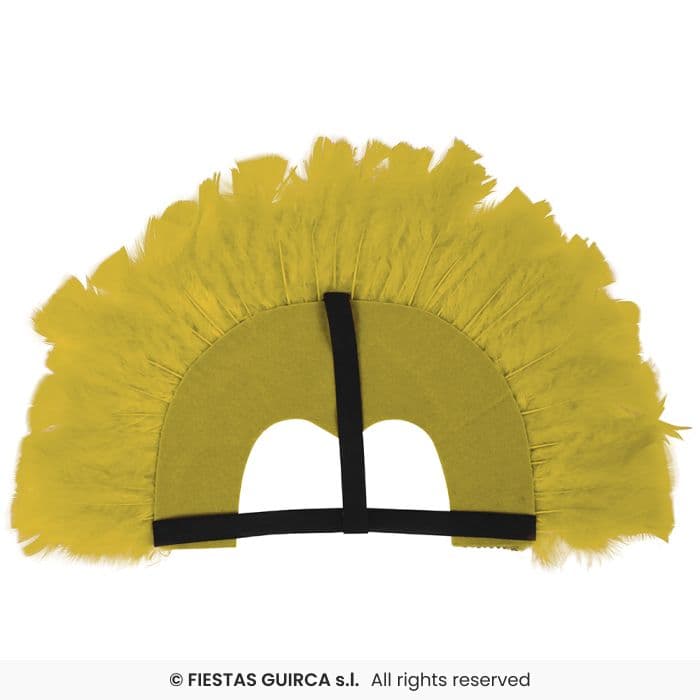 Guirca Tocado Plumas Amarillo con lentejuelas y banda elástica en Dulcealmacen