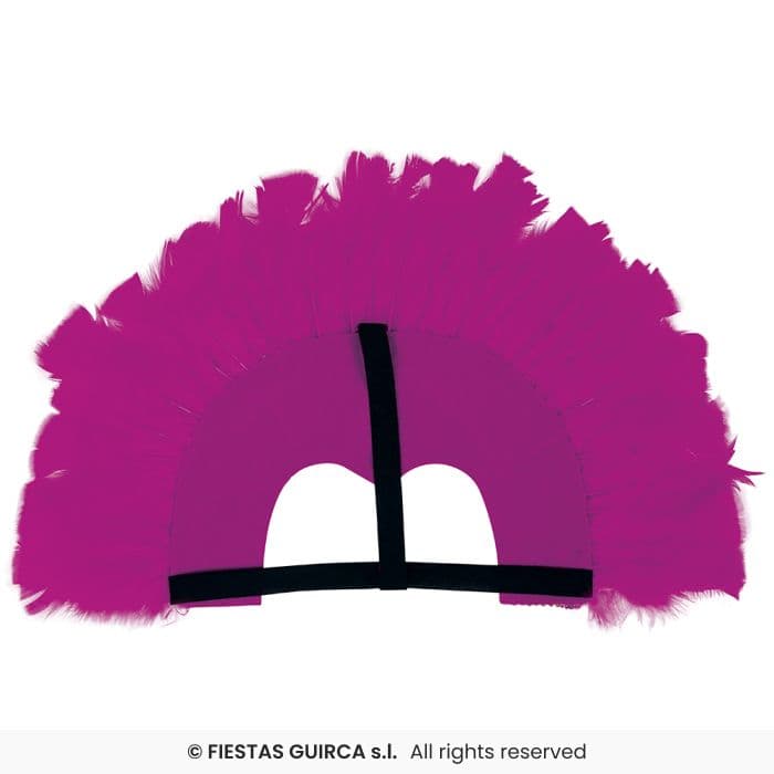 Guirca Tocado Plumas Fucsia con lentejuelas y banda elástica en Dulcealmacen