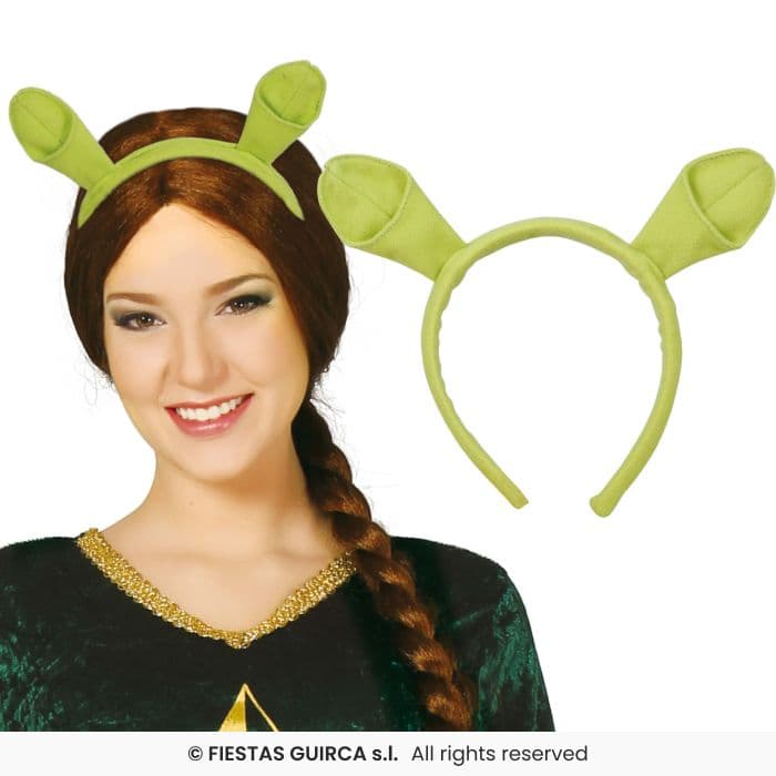 Mujer con la Diadema Monstruo Verde Guirca con orejas de ogro tipo Shrek en Dulcealmacen