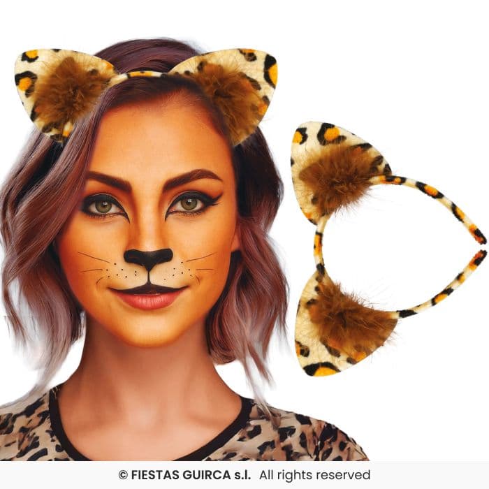 Guirca Diadema Leopardo con orejas de animal para disfraz en Dulcealmacen