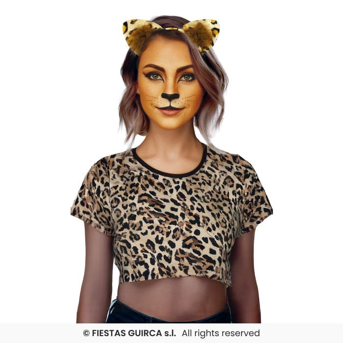 Guirca Diadema Leopardo con orejas de animal para disfraz en Dulcealmacen