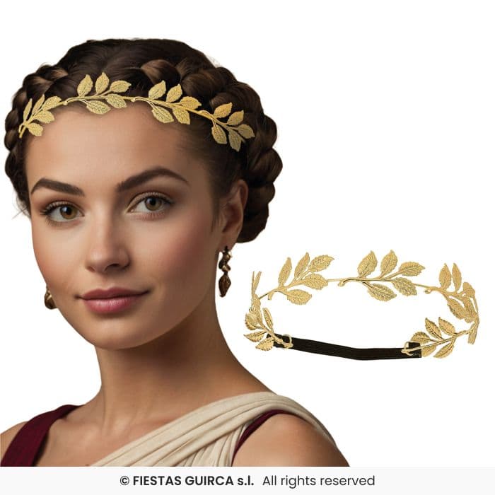 Guirca Corona Laurel Dorada Metalica diadema romana para disfraz en Dulcealmacen