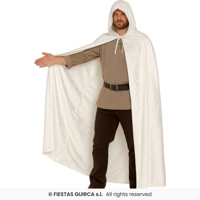Guirca Capa con Capucha Terciopelo Blanca 130 cm para disfraz en Dulcealmacen
