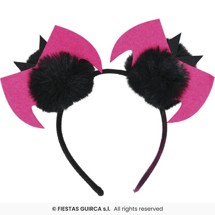 Guirca Diadema Murciélagos con pompones negros y alas rosas para Halloween en Dulcealmacen
