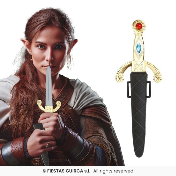 Guirca Daga Medieval Con Funda 26 cm puñal de juguete dorado para disfraz en Dulcealmacen