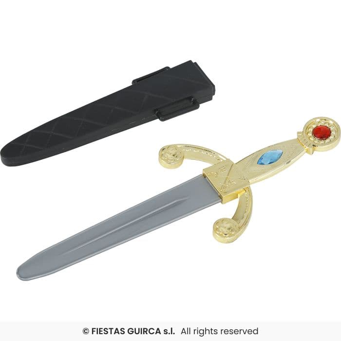 Guirca Daga Medieval Con Funda 26 cm puñal de juguete dorado para disfraz en Dulcealmacen